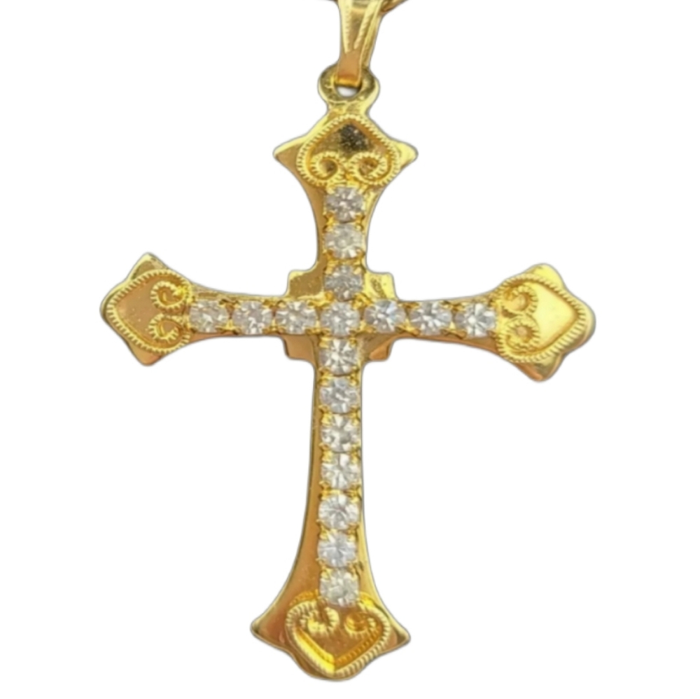 Regal Gems "Man Made Diamonds" Gold Tone Heart Cross